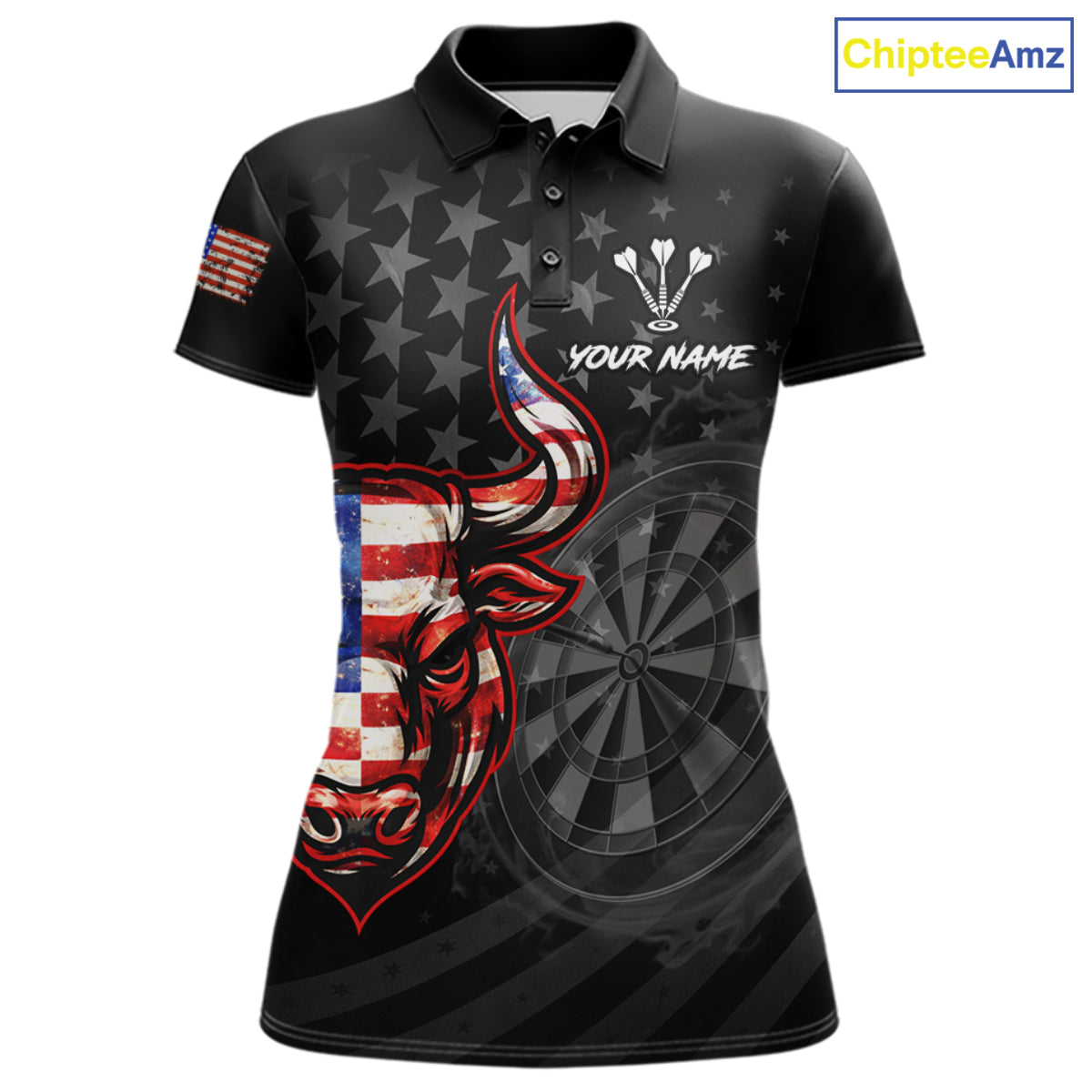 Grunge USA Flag Darts Polo 1/4-Zip Shirt For Women Custom Bull Darts Team Darts Tournament Jersey NYN4672