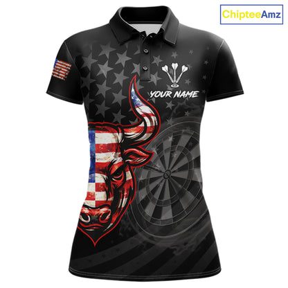 Grunge USA Flag Darts Polo 1/4-Zip Shirt For Women Custom Bull Darts Team Darts Tournament Jersey NYN4672