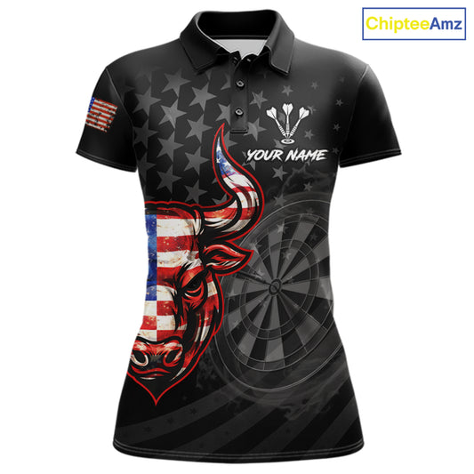Grunge USA Flag Darts Polo 1/4-Zip Shirt For Women Custom Bull Darts Team Darts Tournament Jersey NYN4672