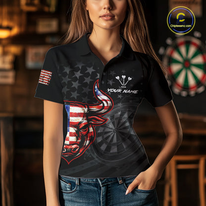 Grunge USA Flag Darts Polo 1/4-Zip Shirt For Women Custom Bull Darts Team Darts Tournament Jersey NYN4672