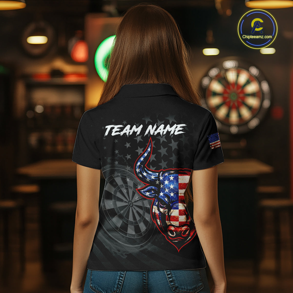Grunge USA Flag Darts Polo 1/4-Zip Shirt For Women Custom Bull Darts Team Darts Tournament Jersey NYN4672