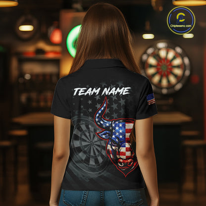 Grunge USA Flag Darts Polo 1/4-Zip Shirt For Women Custom Bull Darts Team Darts Tournament Jersey NYN4672