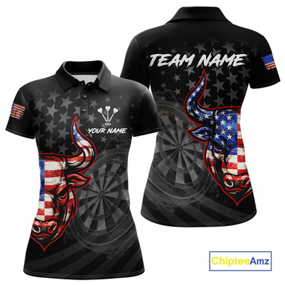 Grunge USA Flag Darts Polo 1/4-Zip Shirt For Women Custom Bull Darts Team Darts Tournament Jersey NYN4672
