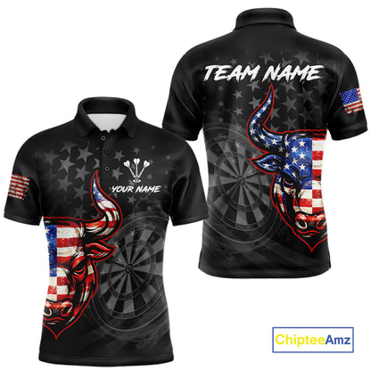 Grunge USA Flag Darts Polo 1/4-Zip Shirt For Men Custom Bull Darts Team Darts Tournament Jersey NYN4672