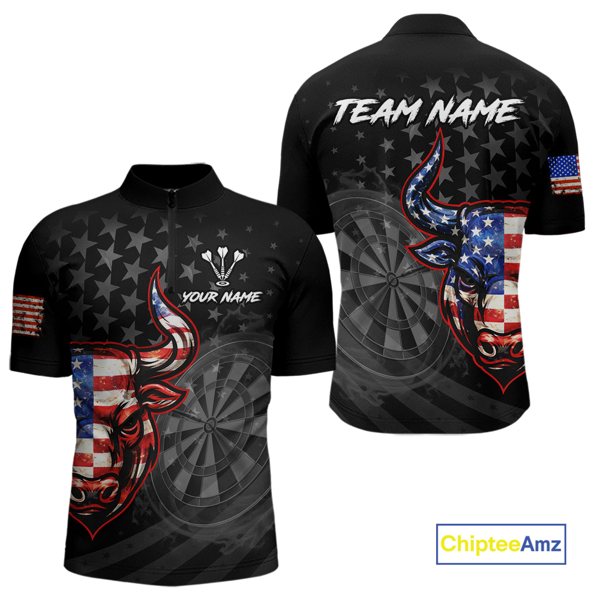 Grunge USA Flag Darts Polo 1/4-Zip Shirt For Men Custom Bull Darts Team Darts Tournament Jersey NYN4672