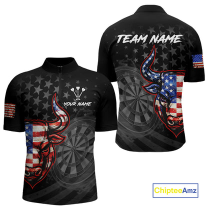 Grunge USA Flag Darts Polo 1/4-Zip Shirt For Men Custom Bull Darts Team Darts Tournament Jersey NYN4672
