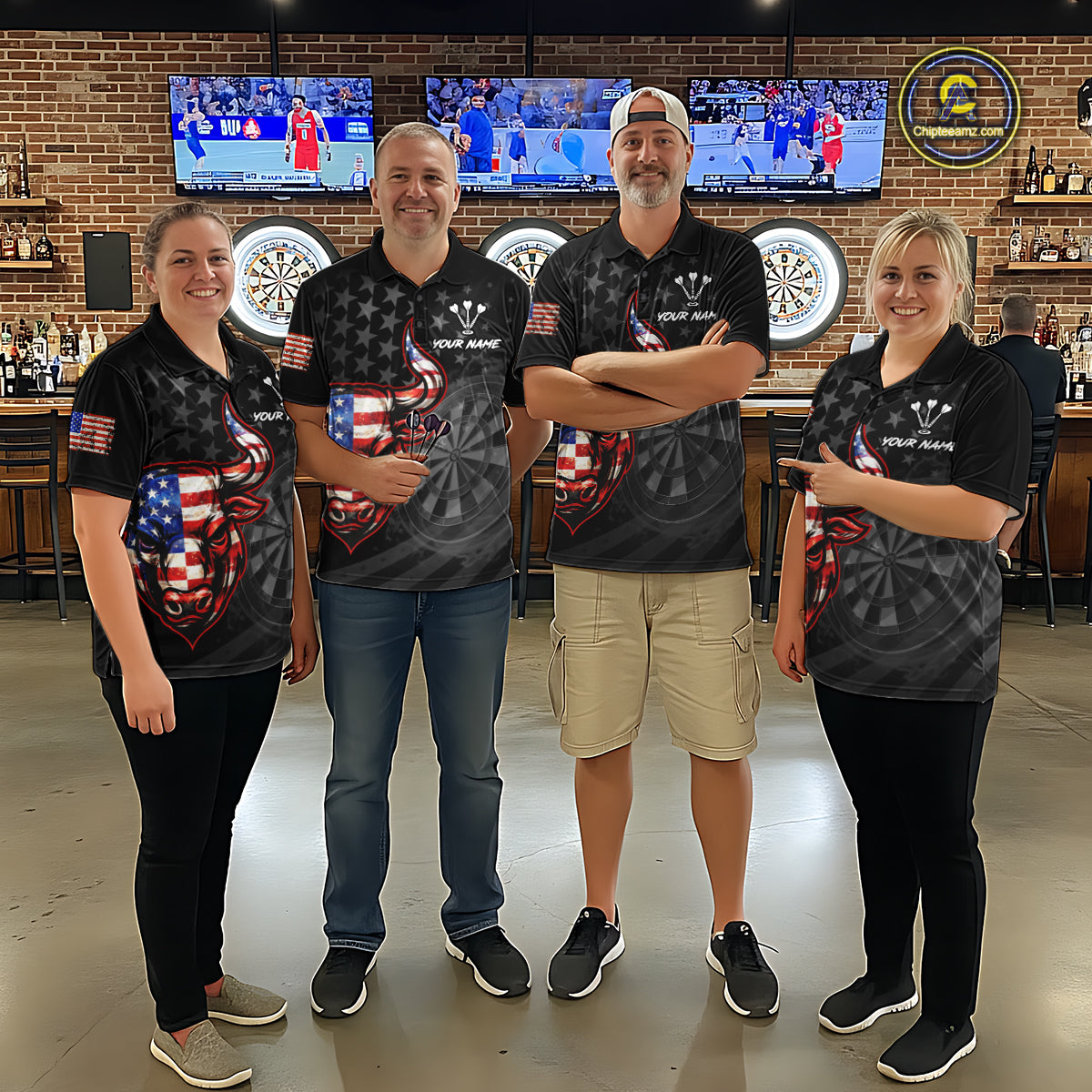 Grunge USA Flag Darts Polo 1/4-Zip Shirt For Women Custom Bull Darts Team Darts Tournament Jersey NYN4672