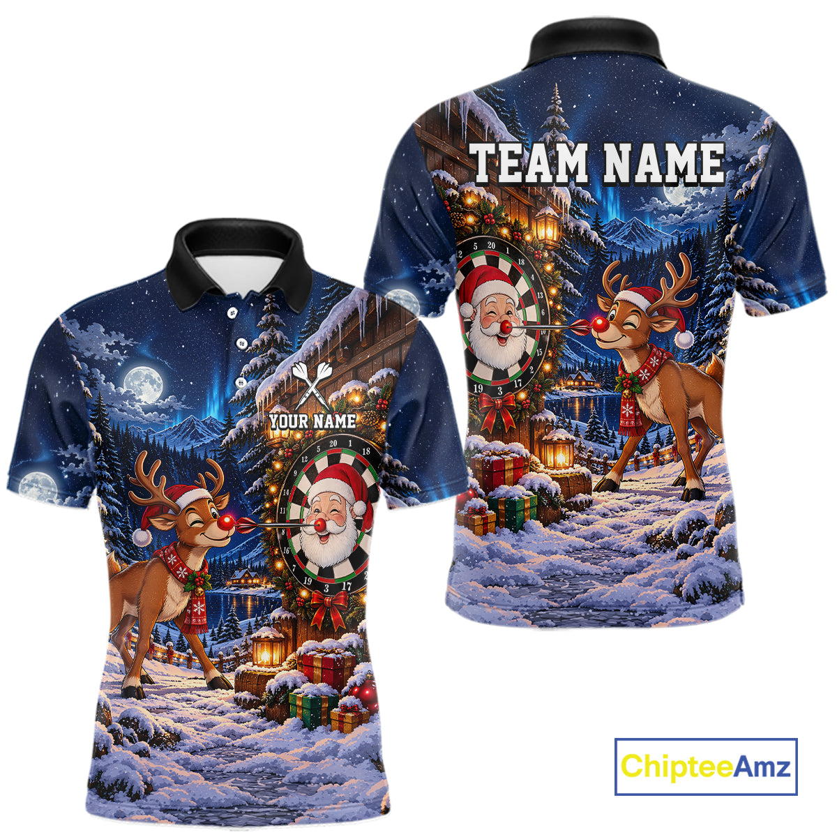 Personalized Reindeer Christmas Dart Jersey For Men Custom Name Xmas Darts Polo 1/4-Zip Shirt NYN5043