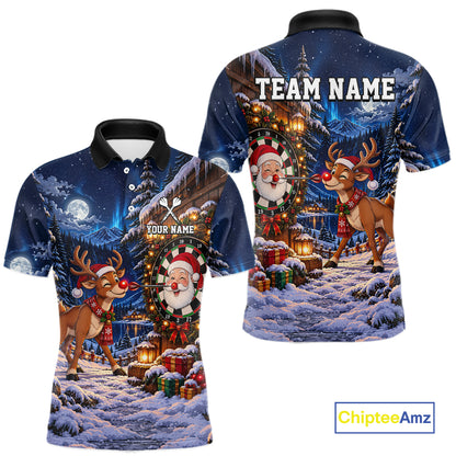 Personalized Reindeer Christmas Dart Jersey For Men Custom Name Xmas Darts Polo 1/4-Zip Shirt NYN5043