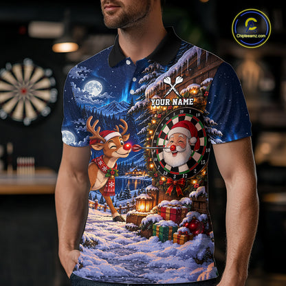 Personalized Reindeer Christmas Dart Jersey For Men Custom Name Xmas Darts Polo 1/4-Zip Shirt NYN5043