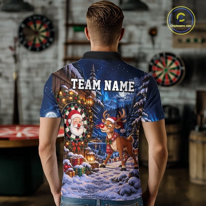 Personalized Reindeer Christmas Dart Jersey For Men Custom Name Xmas Darts Polo 1/4-Zip Shirt NYN5043