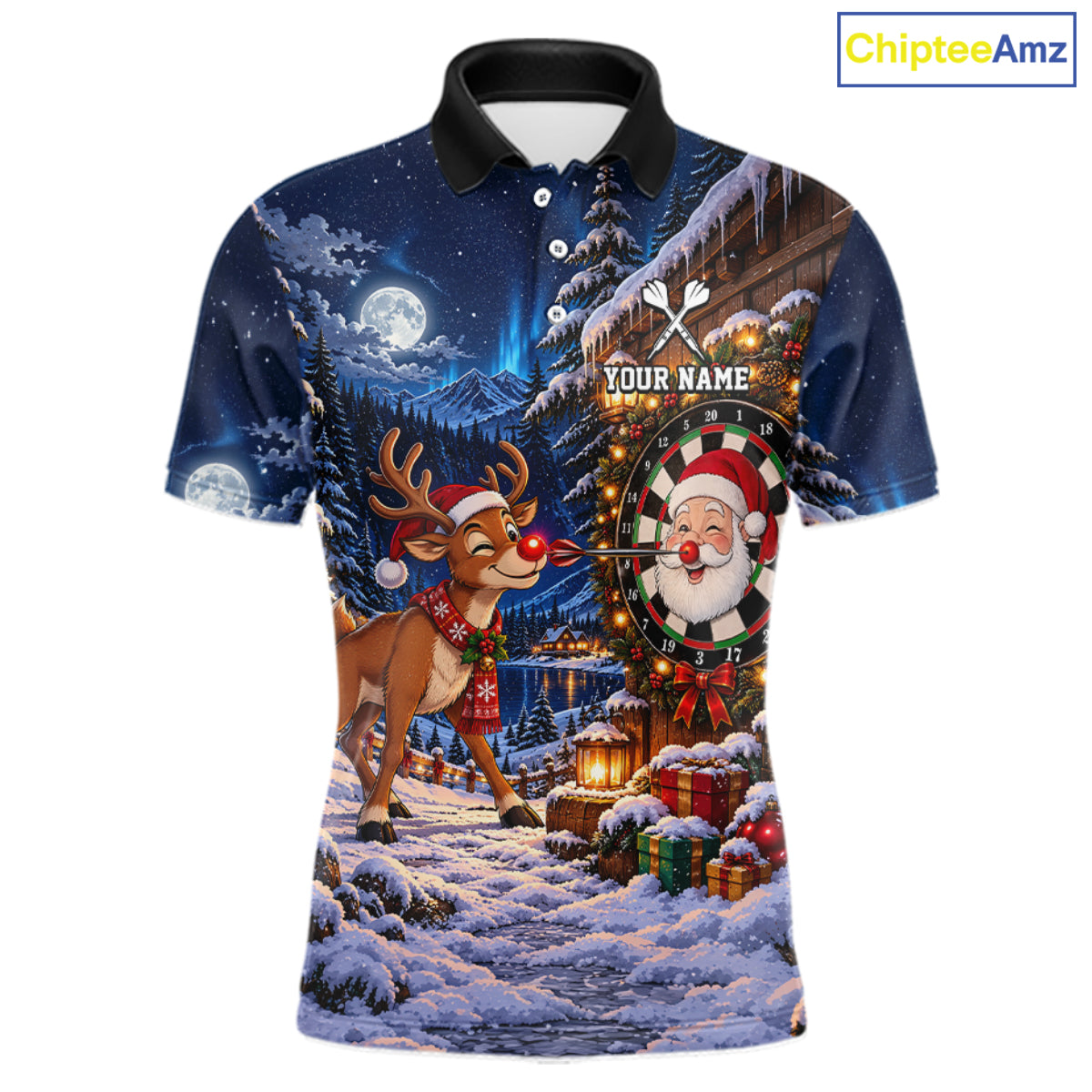 Personalized Reindeer Christmas Dart Jersey For Men Custom Name Xmas Darts Polo 1/4-Zip Shirt NYN5043