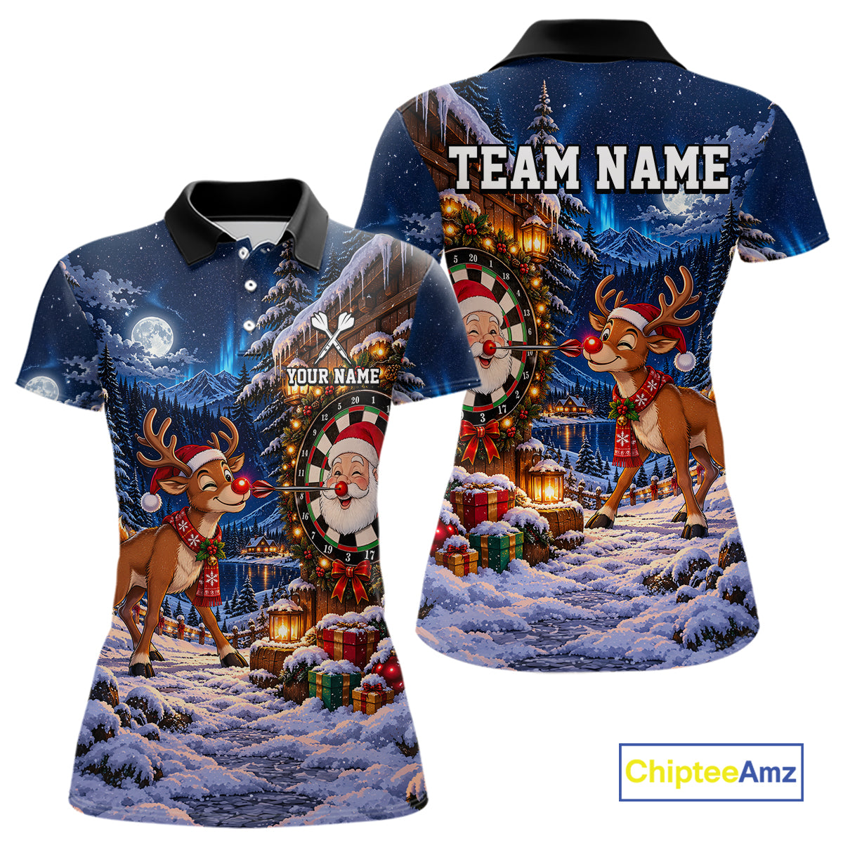 Personalized Reindeer Christmas Dart Jersey For Women Custom Name Xmas Darts Polo 1/4-Zip Shirt NYN5043