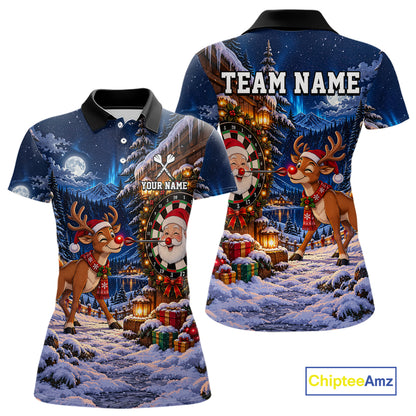 Personalized Reindeer Christmas Dart Jersey For Women Custom Name Xmas Darts Polo 1/4-Zip Shirt NYN5043