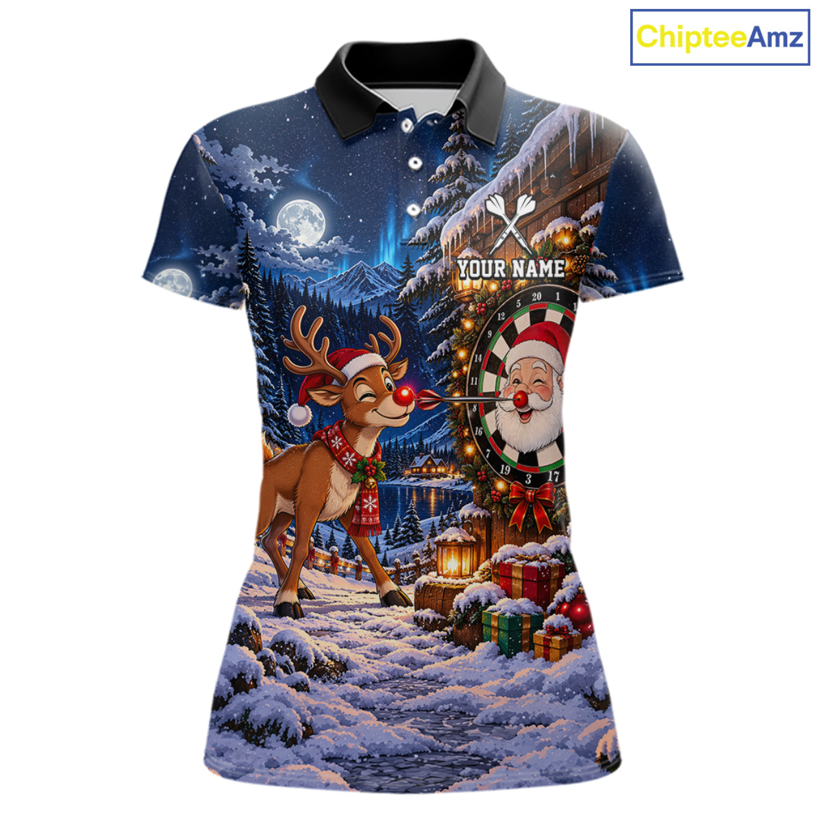 Personalized Reindeer Christmas Dart Jersey For Women Custom Name Xmas Darts Polo 1/4-Zip Shirt NYN5043