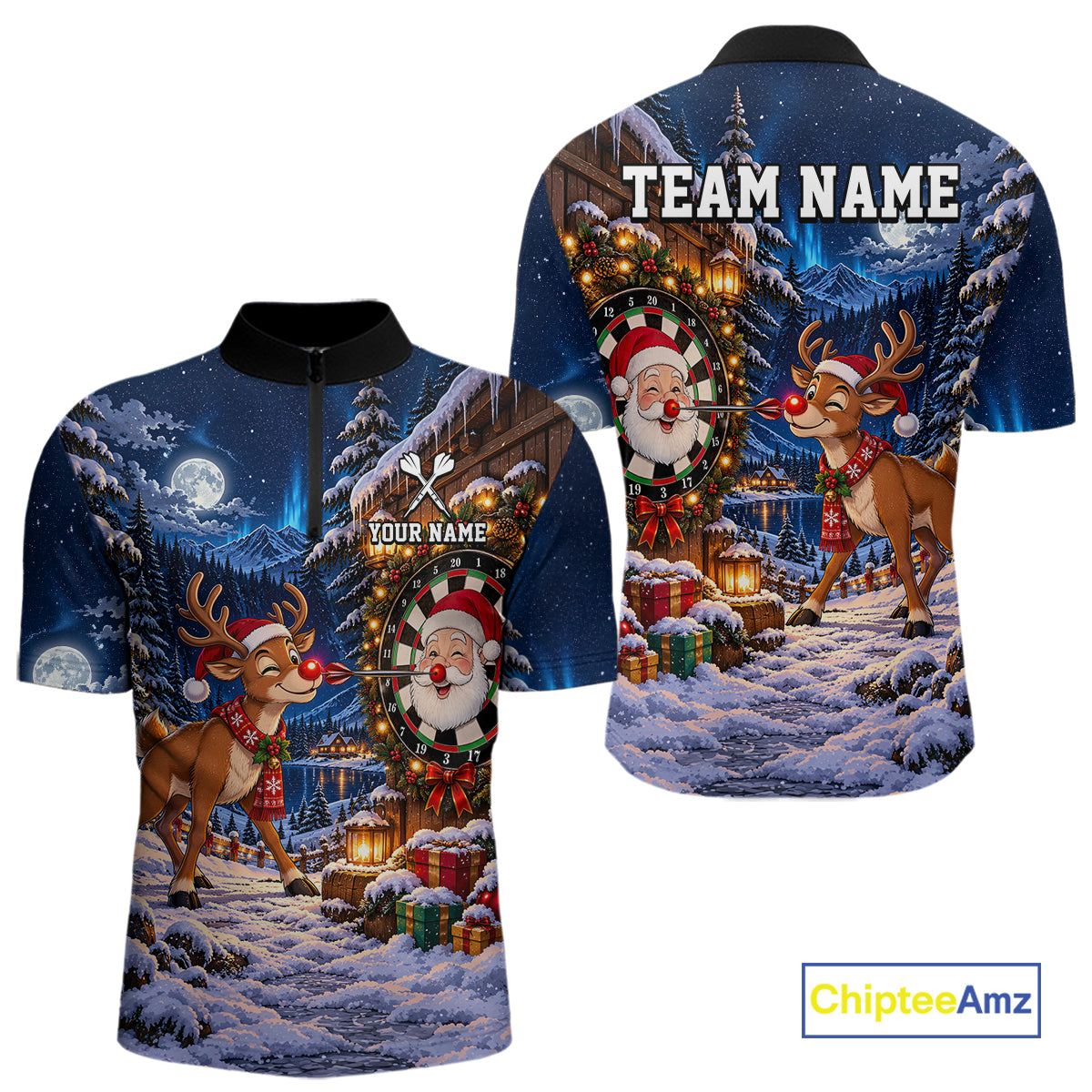 Personalized Reindeer Christmas Dart Jersey For Men Custom Name Xmas Darts Polo 1/4-Zip Shirt NYN5043