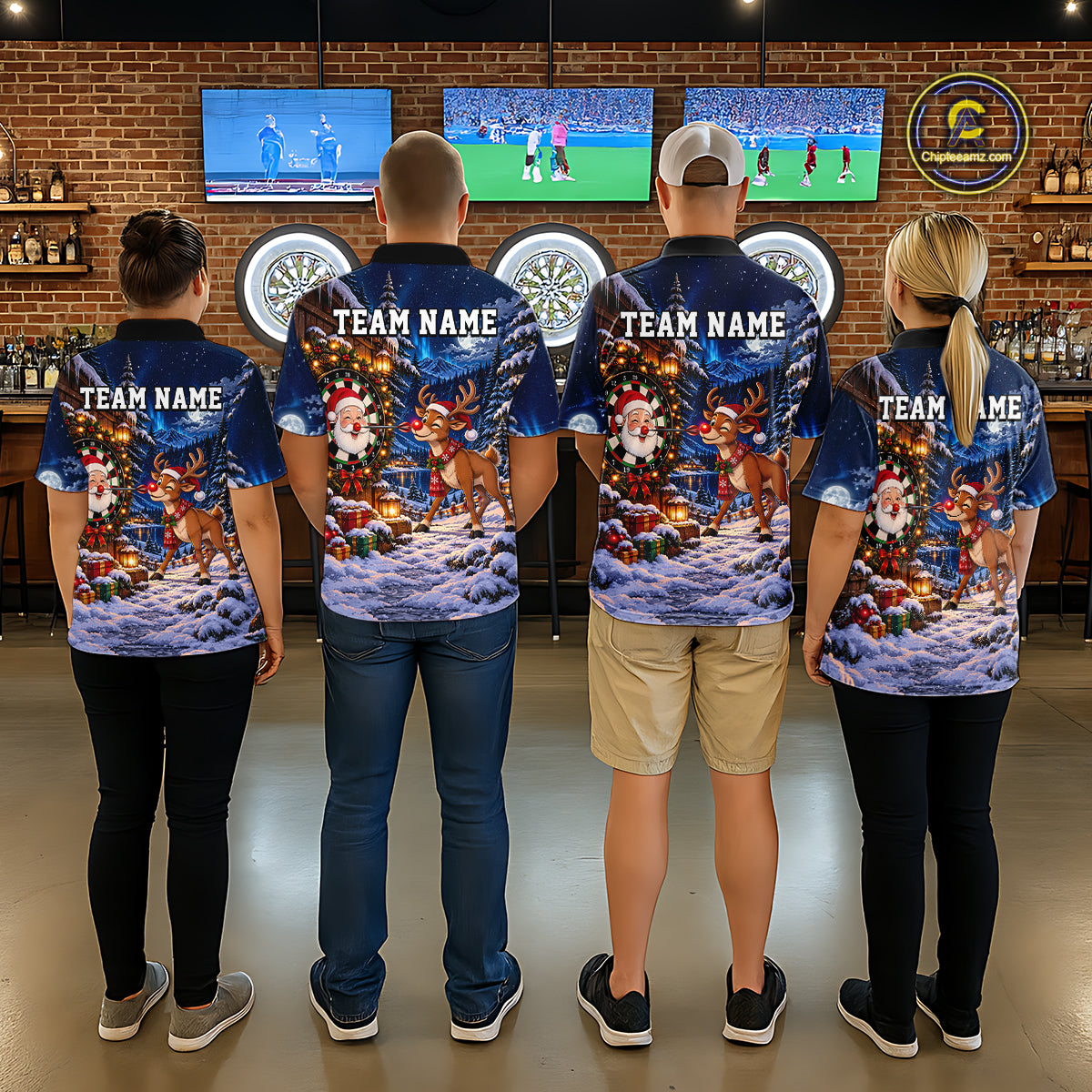 Personalized Reindeer Christmas Dart Jersey For Women Custom Name Xmas Darts Polo 1/4-Zip Shirt NYN5043