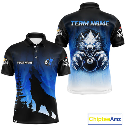 Blue Grunge Claws Wolf 8 Ball Pool Men Billiard Polo & 1/4-Zip Shirt Personalized Billiard Team Names NYN2737