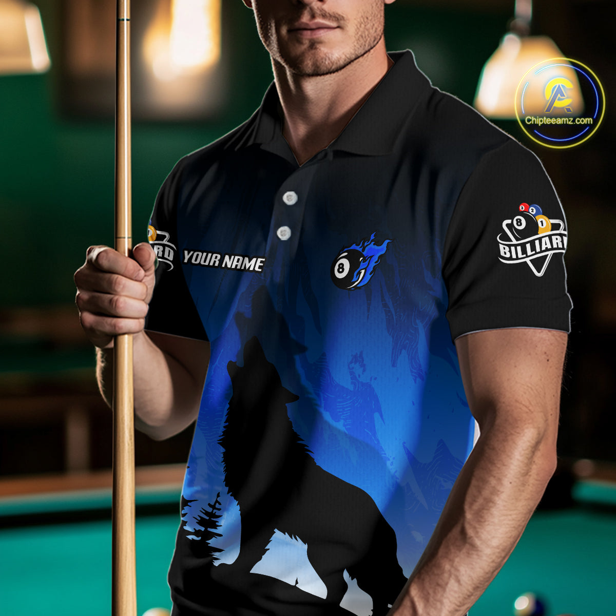 Blue Grunge Claws Wolf 8 Ball Pool Men Billiard Polo & 1/4-Zip Shirt Personalized Billiard Team Names NYN2737