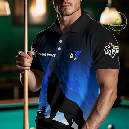 Blue Grunge Claws Wolf 8 Ball Pool Men Billiard Polo & 1/4-Zip Shirt Personalized Billiard Team Names NYN2737