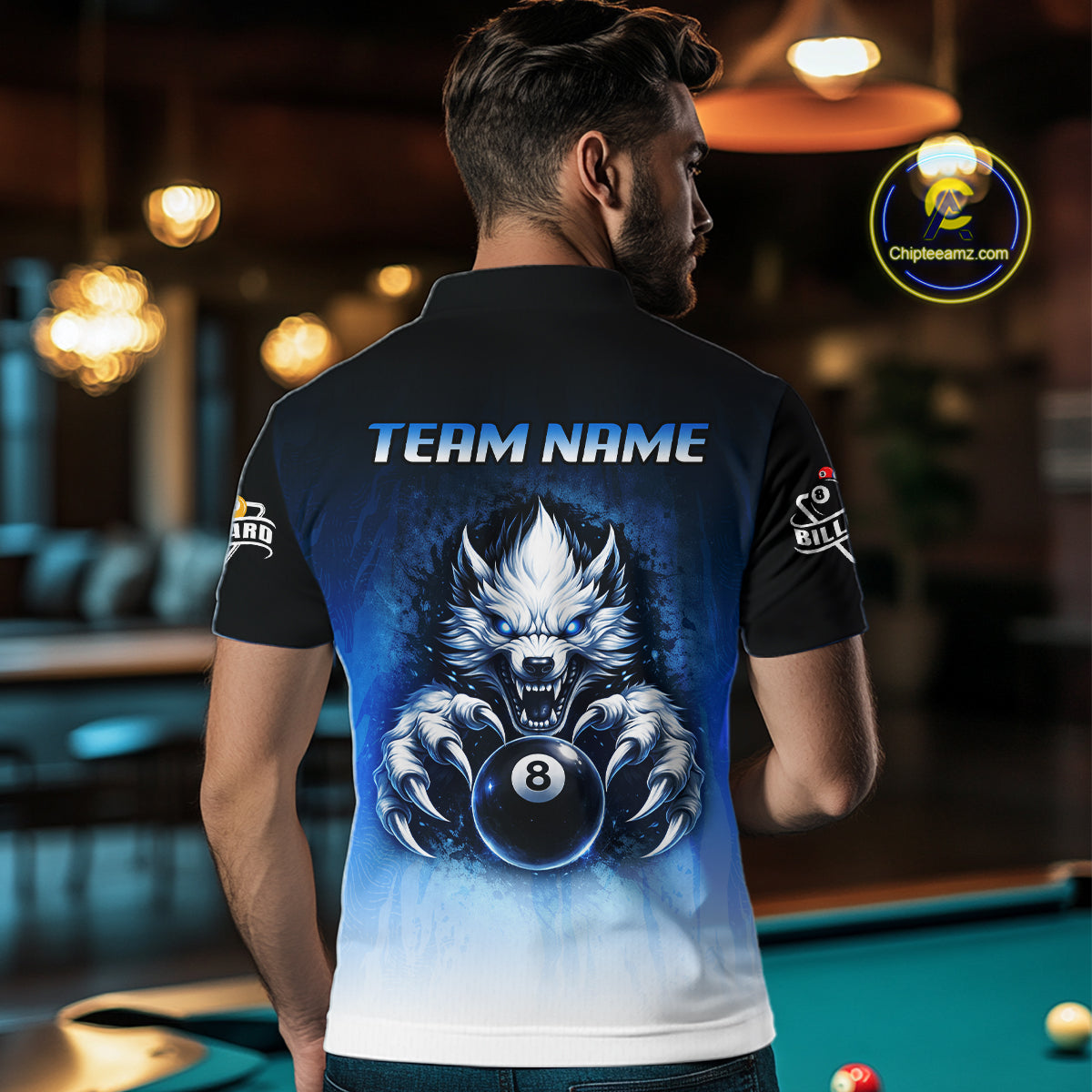 Blue Grunge Claws Wolf 8 Ball Pool Men Billiard Polo & 1/4-Zip Shirt Personalized Billiard Team Names NYN2737