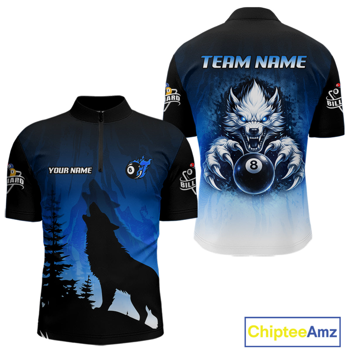 Blue Grunge Claws Wolf 8 Ball Pool Men Billiard Polo & 1/4-Zip Shirt Personalized Billiard Team Names NYN2737