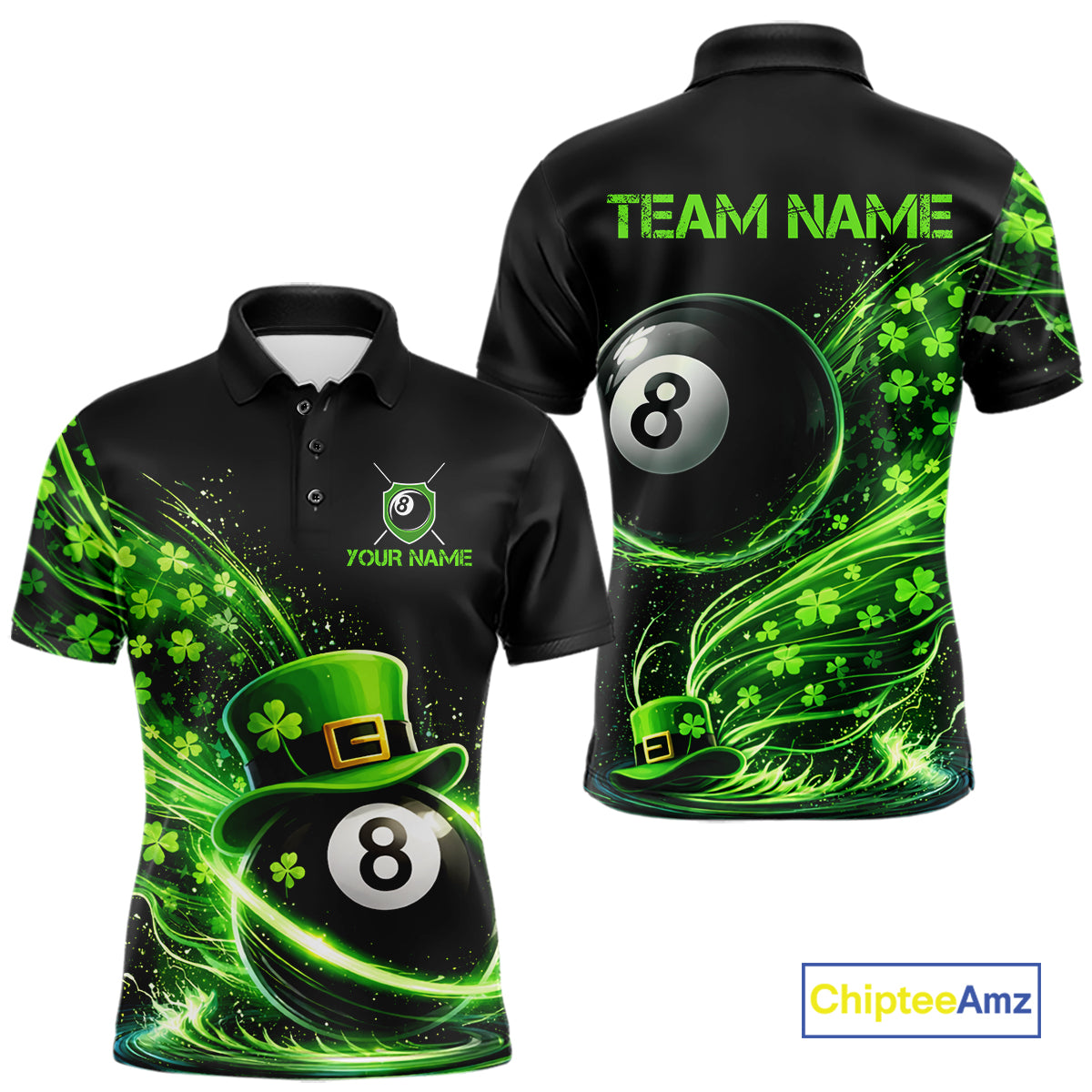 Funny Tornado Shamrock 8 Ball St Patrick's Day Men Billiard Shirts Custom Pool Balls Billiard Attire NYN2742