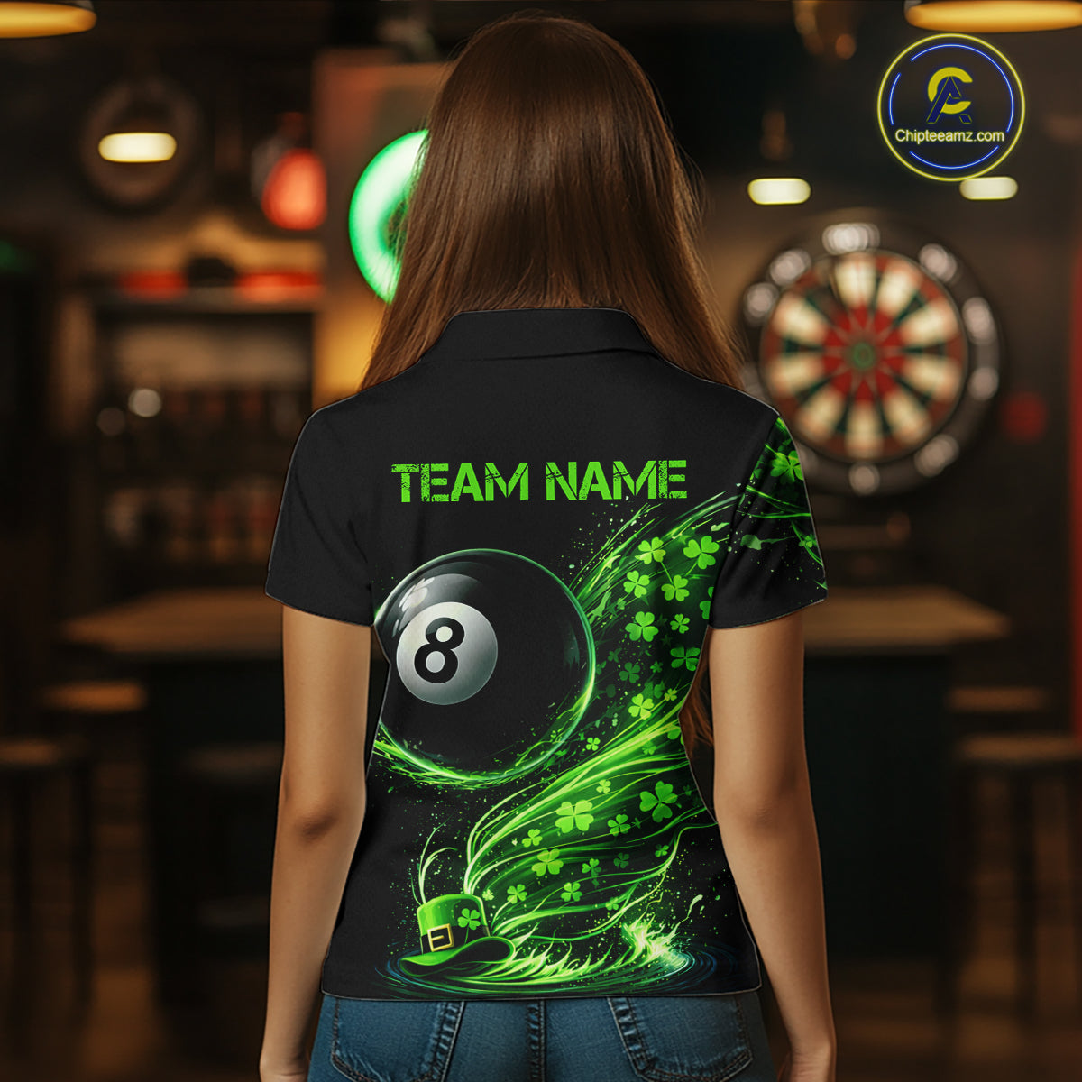 Funny Tornado Shamrock 8 Ball St Patrick's Day Women  Billiard Shirts Custom Pool Balls Billiard Attire NYN2742