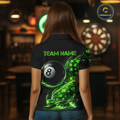 Funny Tornado Shamrock 8 Ball St Patrick's Day Women  Billiard Shirts Custom Pool Balls Billiard Attire NYN2742