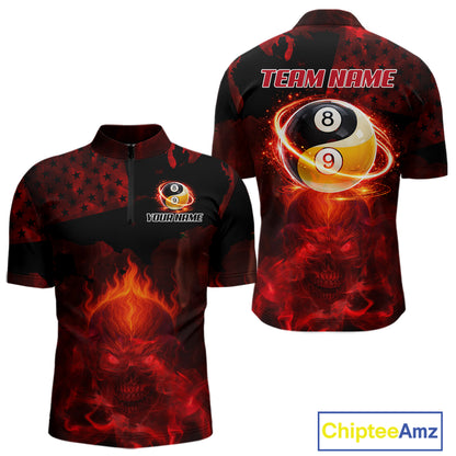 Red Flames Skull Yin & Yang Pool Billiard Shirt For Men Custom 8 Ball & 9 Ball Billiard Team Attire NYN2744