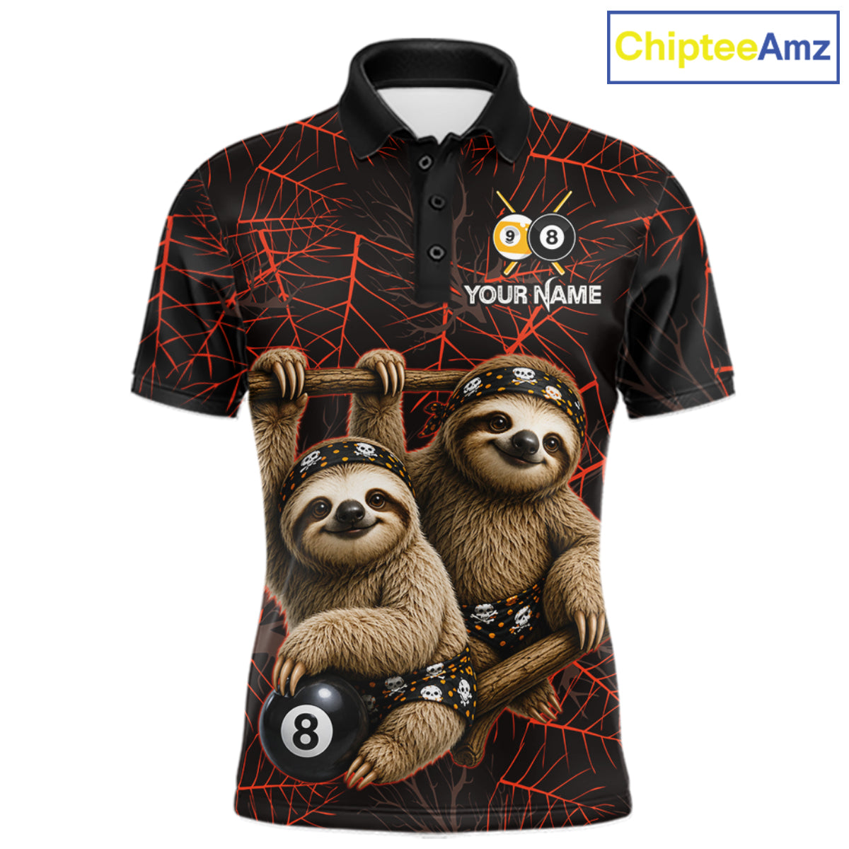 Custom Bandana Sloth Billiards Shirt For Men Personalized 8-Ball & 9-Ball Halloween Pool Team Jersey NYN4270