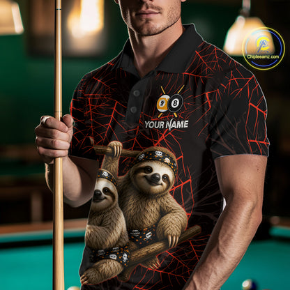 Custom Bandana Sloth Billiards Shirt For Men Personalized 8-Ball & 9-Ball Halloween Pool Team Jersey NYN4270