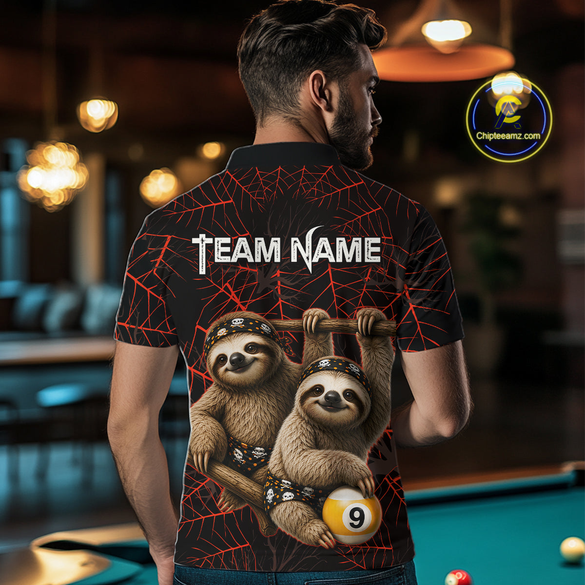 Custom Bandana Sloth Billiards Shirt For Men Personalized 8-Ball & 9-Ball Halloween Pool Team Jersey NYN4270