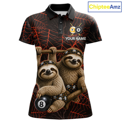 Custom Bandana Sloth Billiards Shirt For Women Personalized 8-Ball & 9-Ball Halloween Pool Team Jersey NYN4270