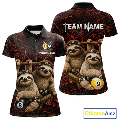 Custom Bandana Sloth Billiards Shirt For Women Personalized 8-Ball & 9-Ball Halloween Pool Team Jersey NYN4270
