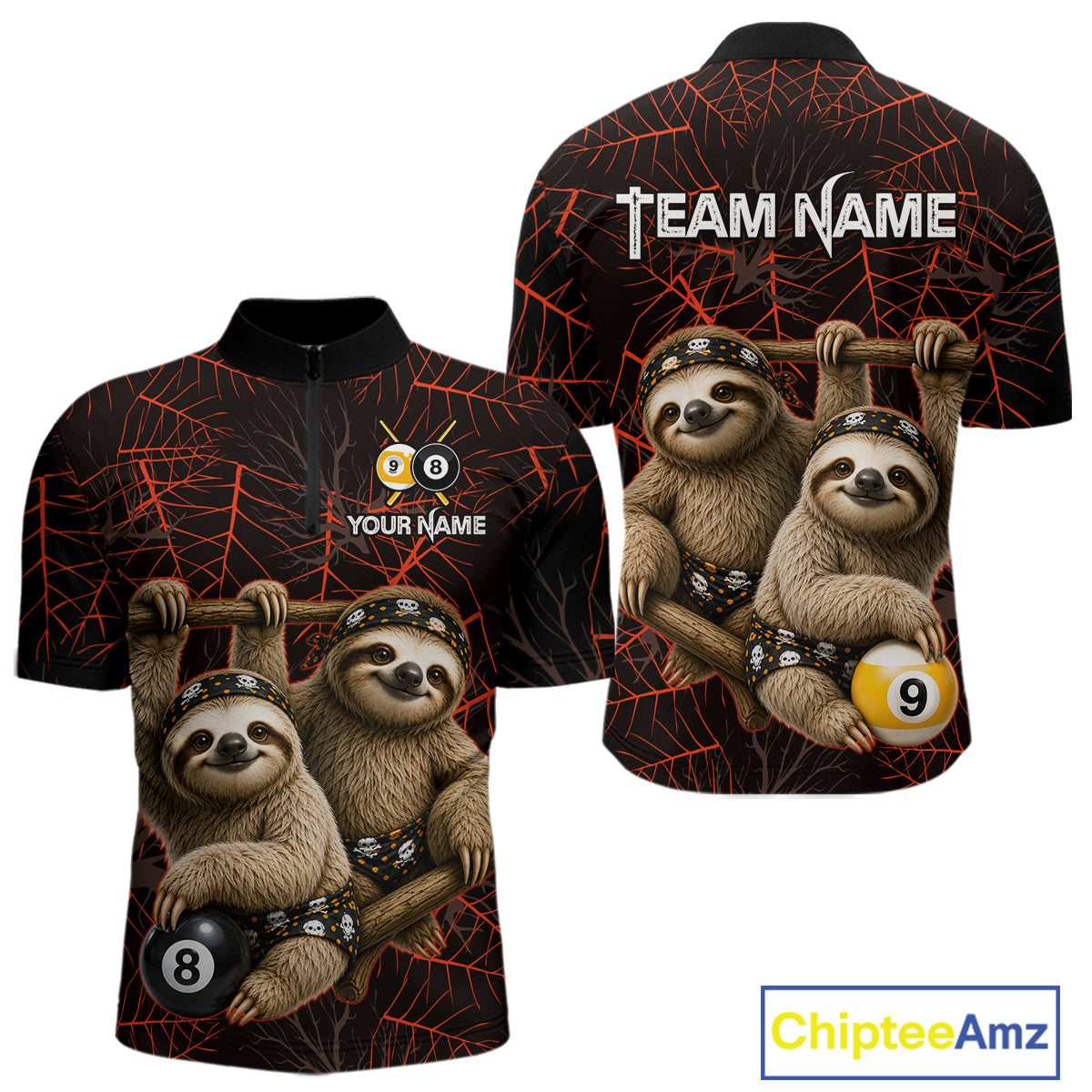 Custom Bandana Sloth Billiards Shirt For Men Personalized 8-Ball & 9-Ball Halloween Pool Team Jersey NYN4270