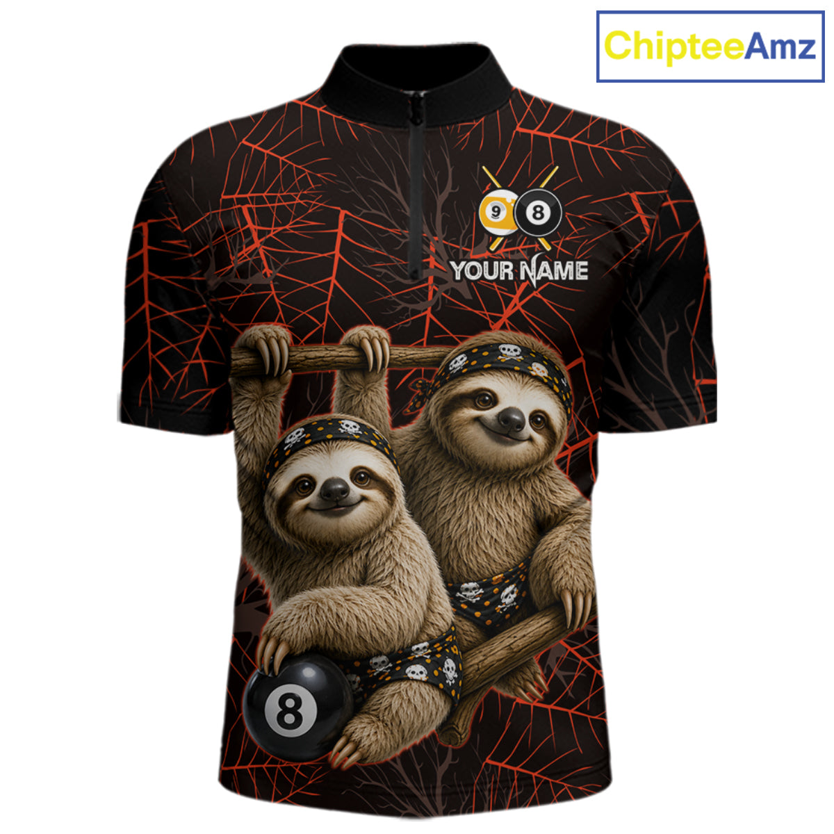 Custom Bandana Sloth Billiards Shirt For Men Personalized 8-Ball & 9-Ball Halloween Pool Team Jersey NYN4270