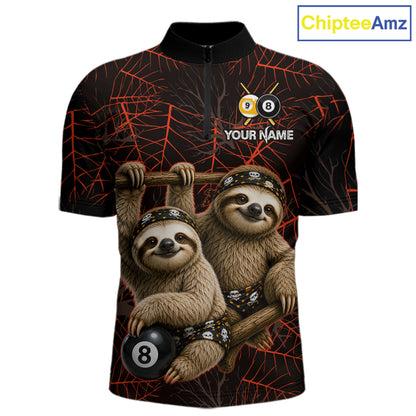Custom Bandana Sloth Billiards Shirt For Men Personalized 8-Ball & 9-Ball Halloween Pool Team Jersey NYN4270