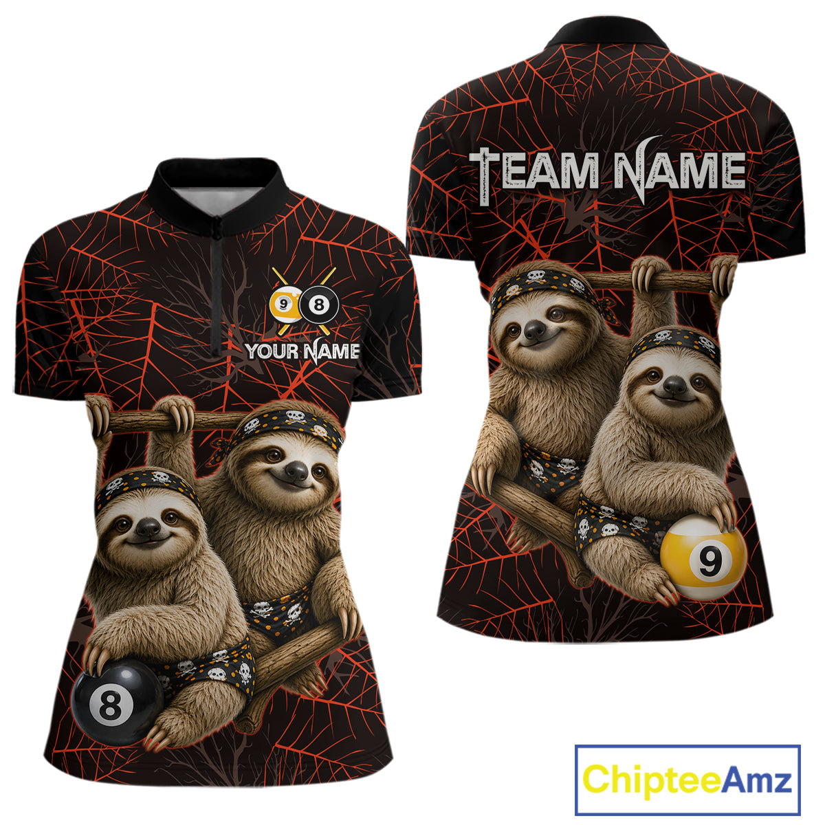 Custom Bandana Sloth Billiards Shirt For Women Personalized 8-Ball & 9-Ball Halloween Pool Team Jersey NYN4270