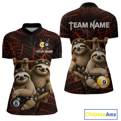Custom Bandana Sloth Billiards Shirt For Women Personalized 8-Ball & 9-Ball Halloween Pool Team Jersey NYN4270