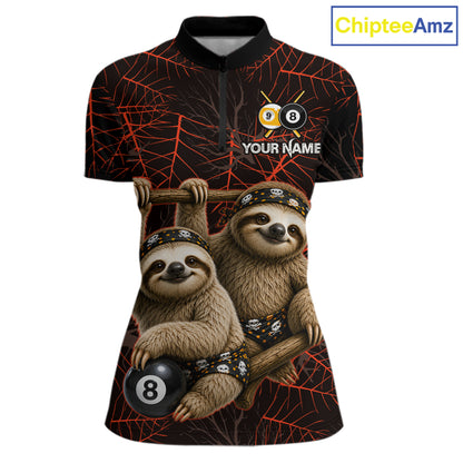 Custom Bandana Sloth Billiards Shirt For Women Personalized 8-Ball & 9-Ball Halloween Pool Team Jersey NYN4270