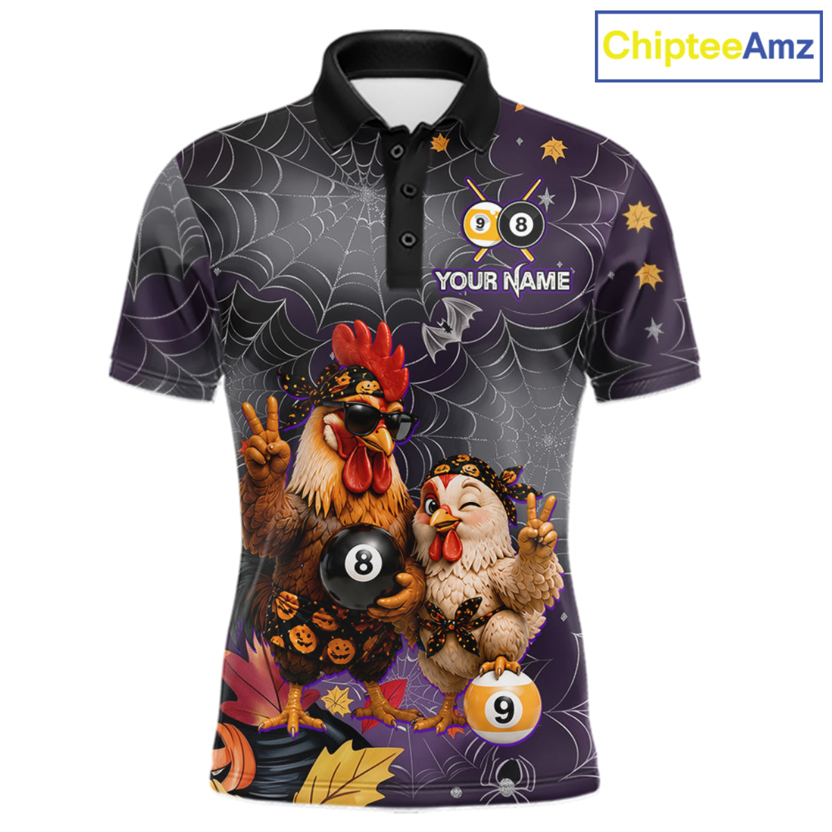 Custom Bandana Rooster Billiards Shirt For Men Personalized 8-Ball & 9-Ball Halloween Pool Team Jersey NYN4271