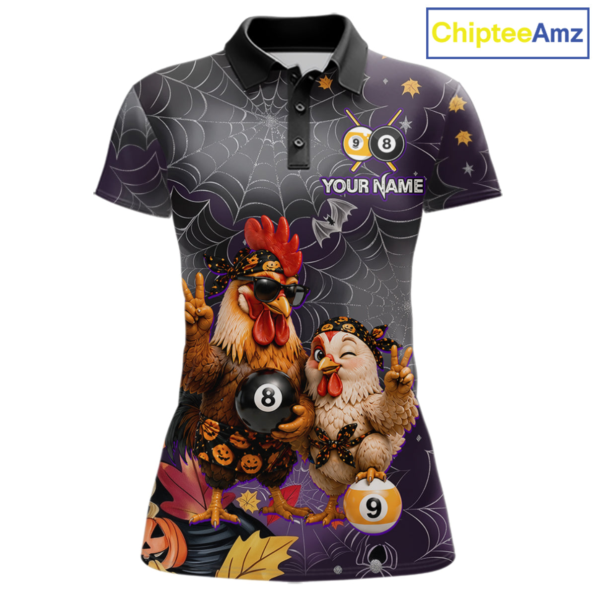 Custom Bandana Rooster Billiards Shirt For Women Personalized 8-Ball & 9-Ball Halloween Pool Team Jersey NYN4271