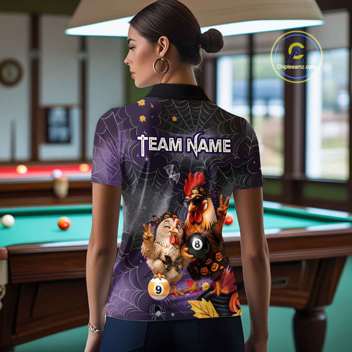 Custom Bandana Rooster Billiards Shirt For Women Personalized 8-Ball & 9-Ball Halloween Pool Team Jersey NYN4271