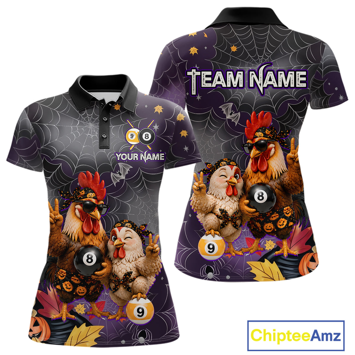 Custom Bandana Rooster Billiards Shirt For Women Personalized 8-Ball & 9-Ball Halloween Pool Team Jersey NYN4271