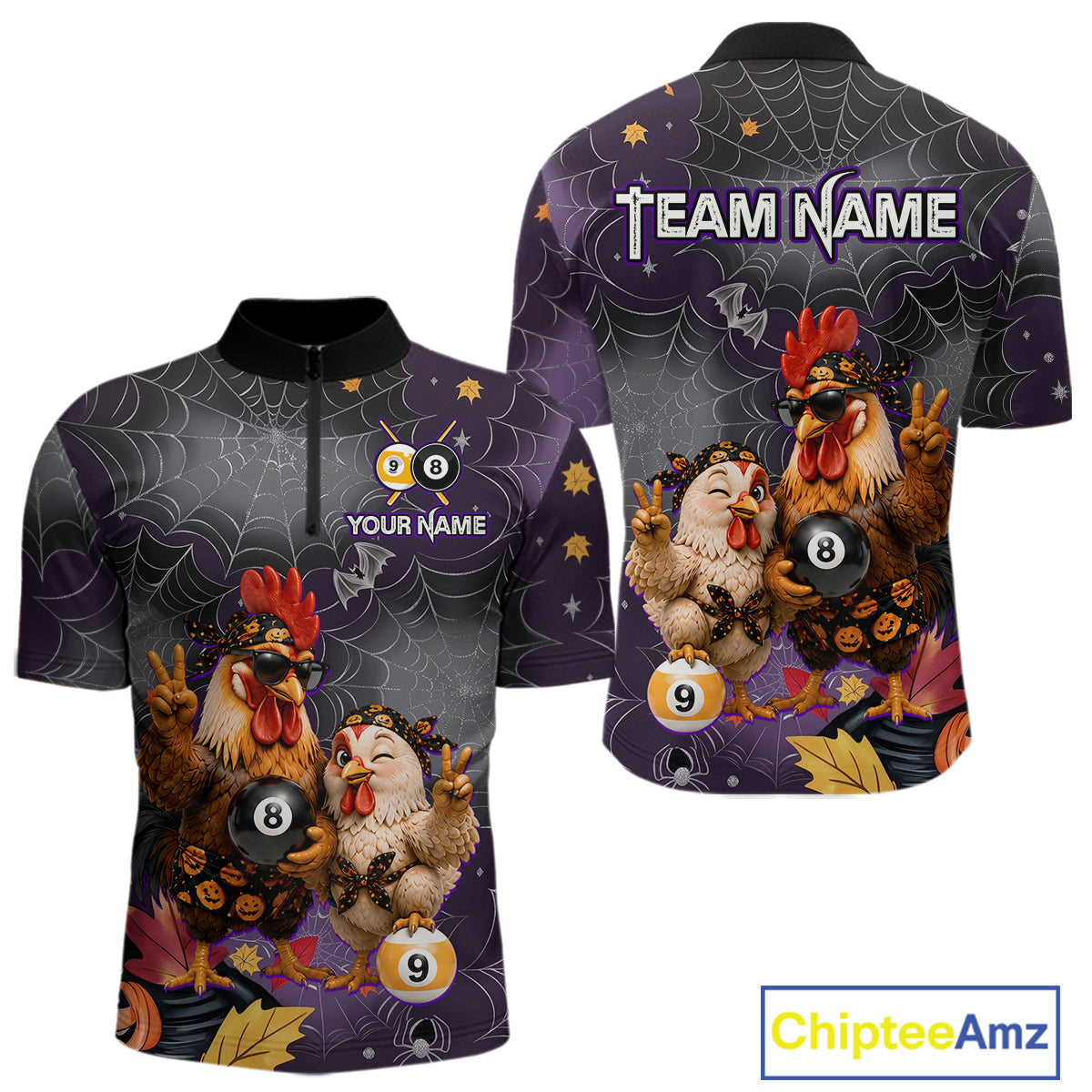 Custom Bandana Rooster Billiards Shirt For Men Personalized 8-Ball & 9-Ball Halloween Pool Team Jersey NYN4271