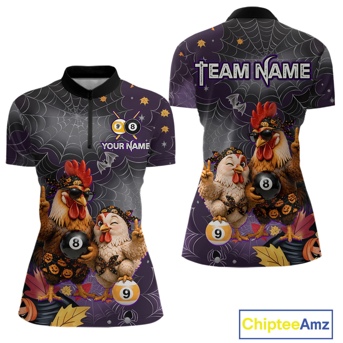 Custom Bandana Rooster Billiards Shirt For Women Personalized 8-Ball & 9-Ball Halloween Pool Team Jersey NYN4271