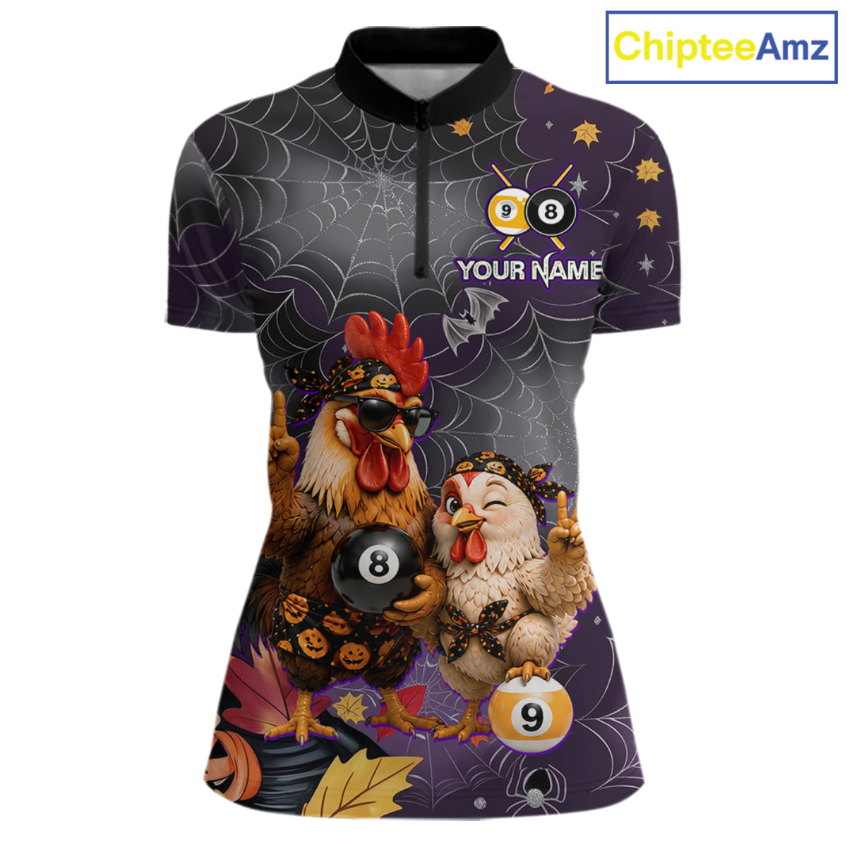 Custom Bandana Rooster Billiards Shirt For Women Personalized 8-Ball & 9-Ball Halloween Pool Team Jersey NYN4271