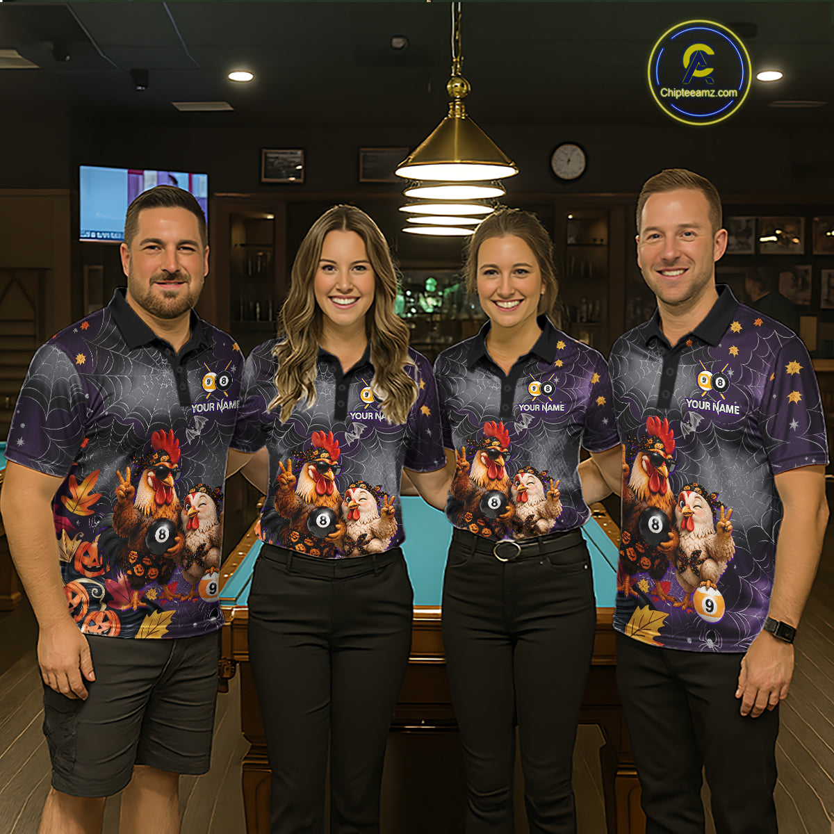 Custom Bandana Rooster Billiards Shirt For Men Personalized 8-Ball & 9-Ball Halloween Pool Team Jersey NYN4271