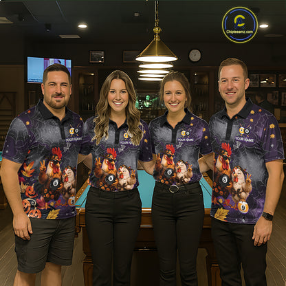 Custom Bandana Rooster Billiards Shirt For Men Personalized 8-Ball & 9-Ball Halloween Pool Team Jersey NYN4271